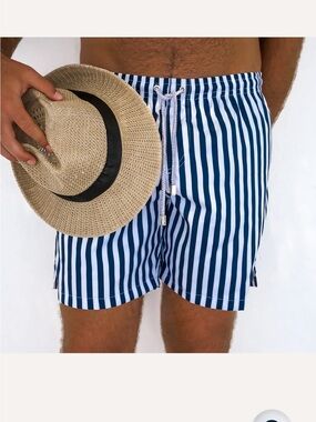 Kenny Flowers Nauti by Nature Navy Blue & White Striped Swim Trunks